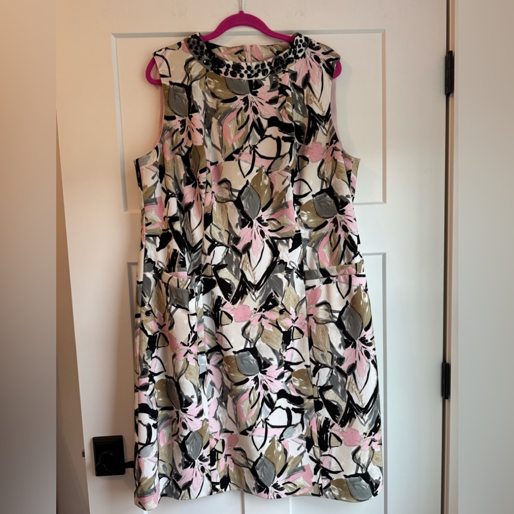 Kasper Abstract Floral Midi Dress - Pink, Green, Black